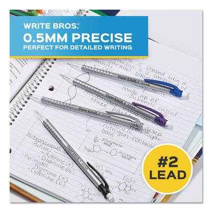 Paper Mate Write Bros Mechanical Pencil, 0.5 mm, HB (#2), Black Lead, Silver Barrel with Assorted Clip Colors, 24/Pack