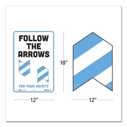 Tabbies BeSafe Messaging Education Floor Arrows and Wall Sign, Follow The Arrows For Your Safety, 12x18, White/Blue, 6 Arrows, 1 Sign