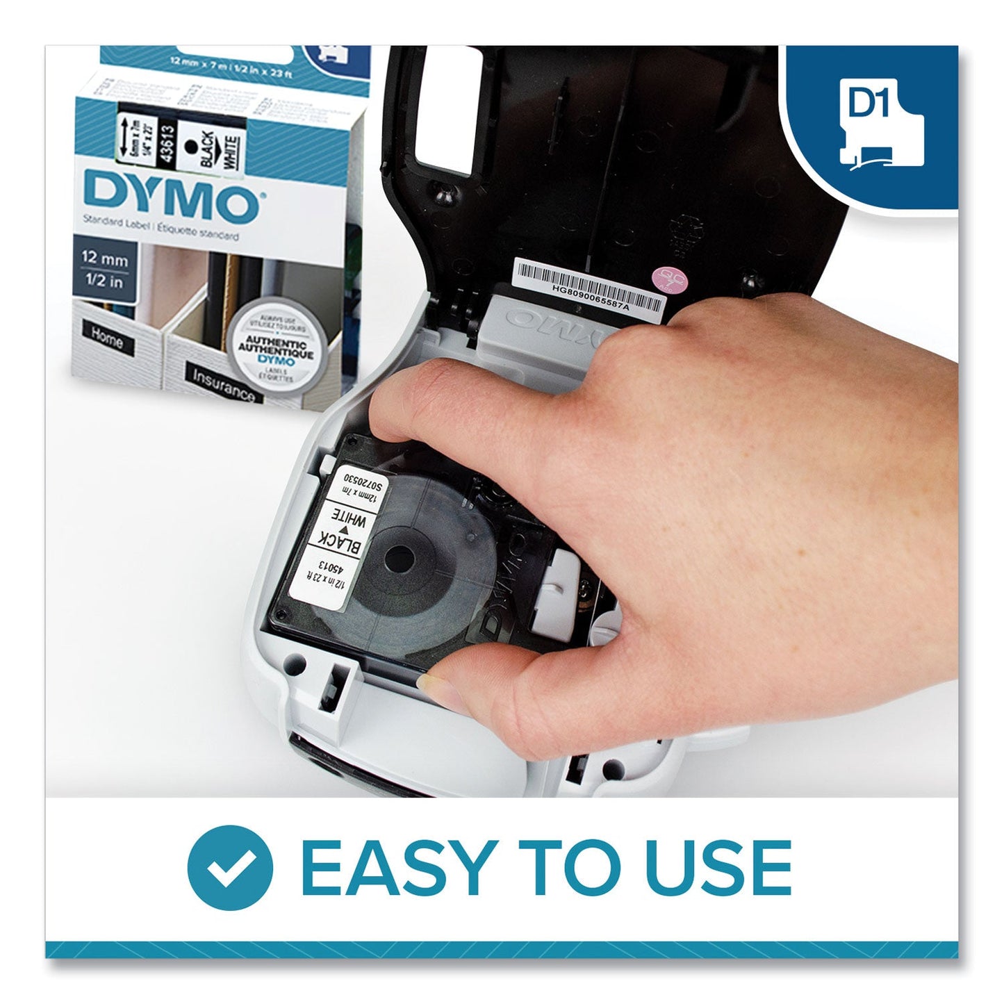 DYMO D1 Durable Labels, 0.5" x 23 ft, White, 4/Pack