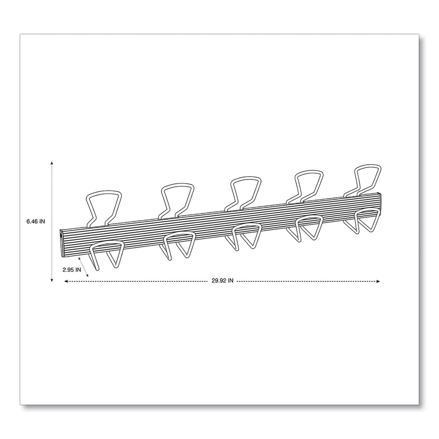 Alba Wall-Mount Coat Hooks, Metal, Silver, 22 lb, 29.92" x 2.95" x 6.45"