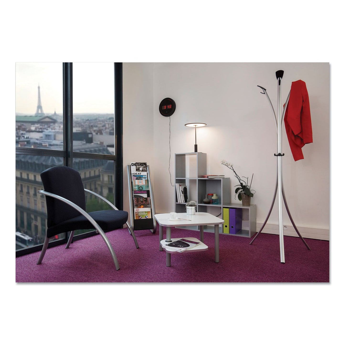 Alba Literature Floor Rack, 6 Pocket, 13.33w x 19.67d x 36.67h, Silver Gray/Black