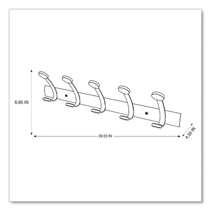 Alba Wooden Coat Hook, Five Wood Peg Wall Rack, Brown/Silver
