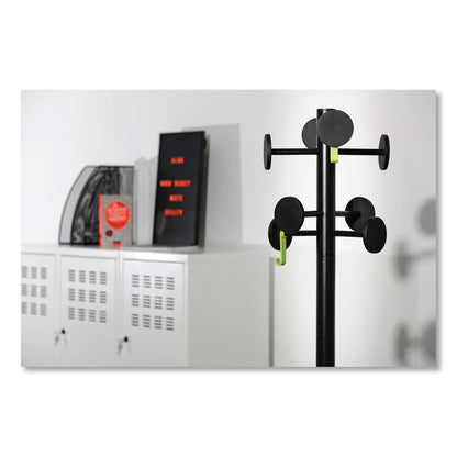 Alba Stan3 Steel Coat Rack, Stand Alone Rack, Eight Knobs, 15w x 15d x 69.3h, Black