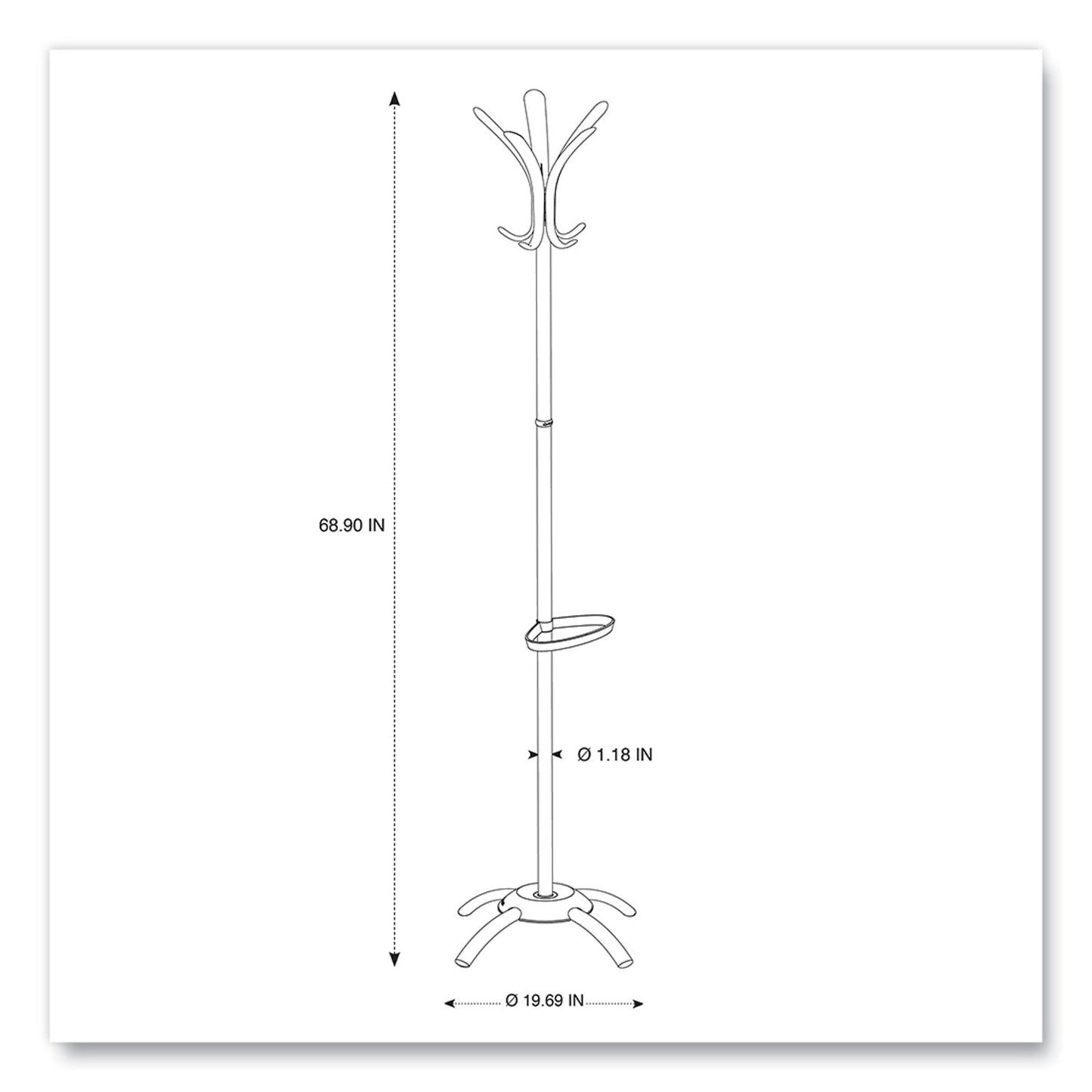 Alba CLEO Coat Stand, Stand Alone Rack, Ten Knobs, Steel/Plastic, 19.75w x 19.75d x 68.9h, Black