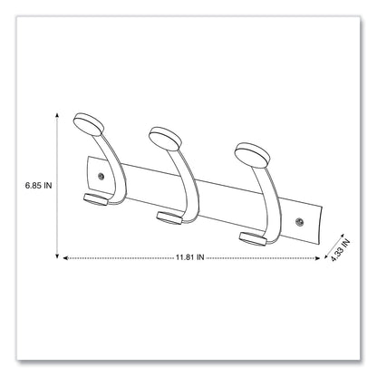 Alba Wooden Coat Hook, Three Wood Peg Wall Rack, Brown/Silver