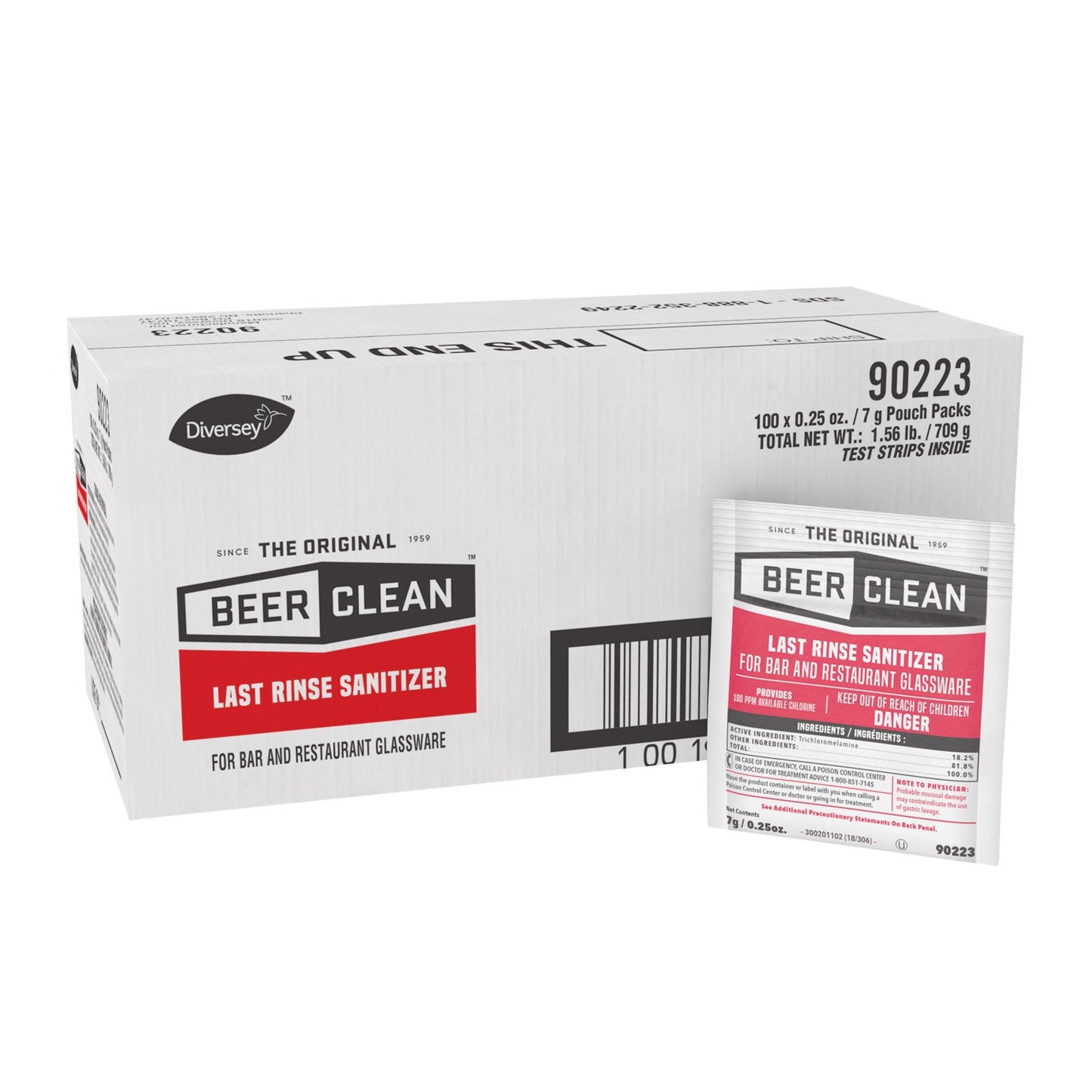Diversey Beer Clean Last Rinse Glass Sanitizer, Powder, 0.25 oz Packet, 100/Carton