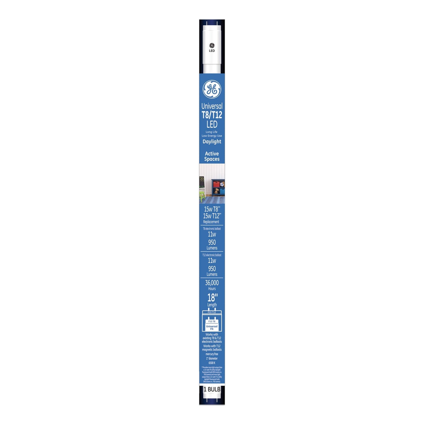 GE 18" T8/T12, 15 W, T8 Tube, Daylight, 6/Carton