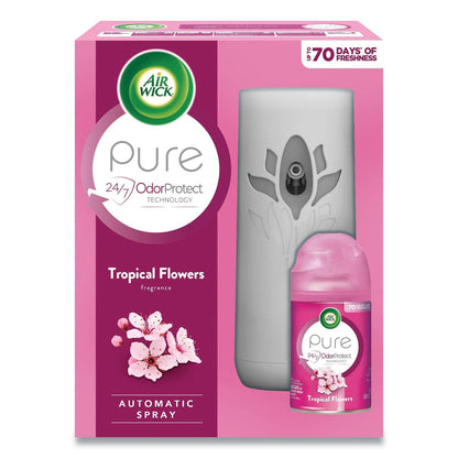 Air Wick Freshmatic Ultra Automatic Pure Starter Kit, 5.94 x 3.31 x 7.63, White, Tropical Flowers 4/Carton