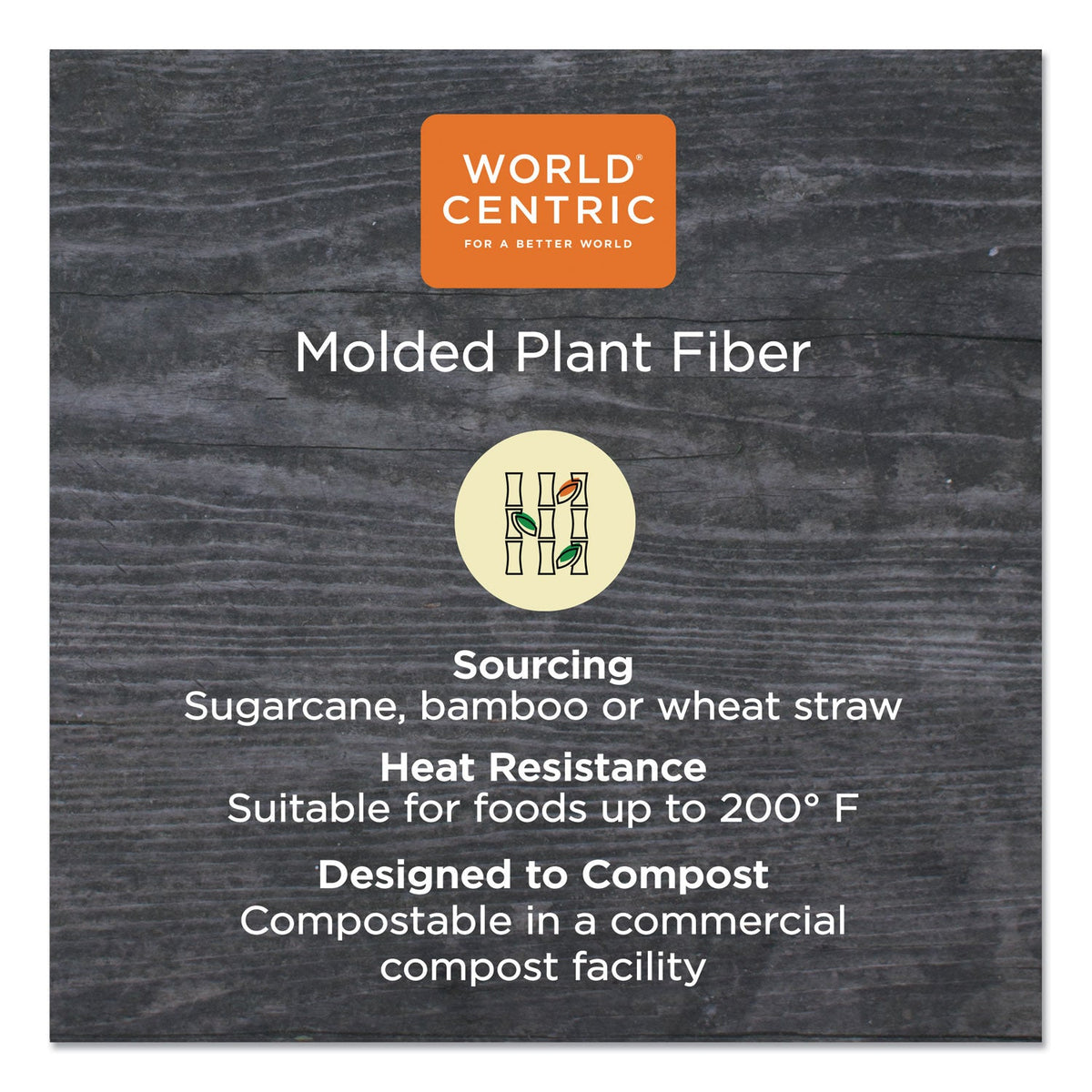 World Centric Fiber Hinged Containers, 3-Compartment, 8 x 8 x 3, Natural, Paper, 300/Carton