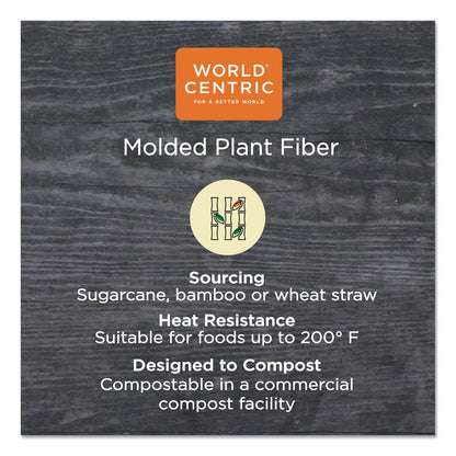 World Centric Fiber Hinged Containers, 3-Compartment, 8 x 8 x 3, Natural, Paper, 300/Carton