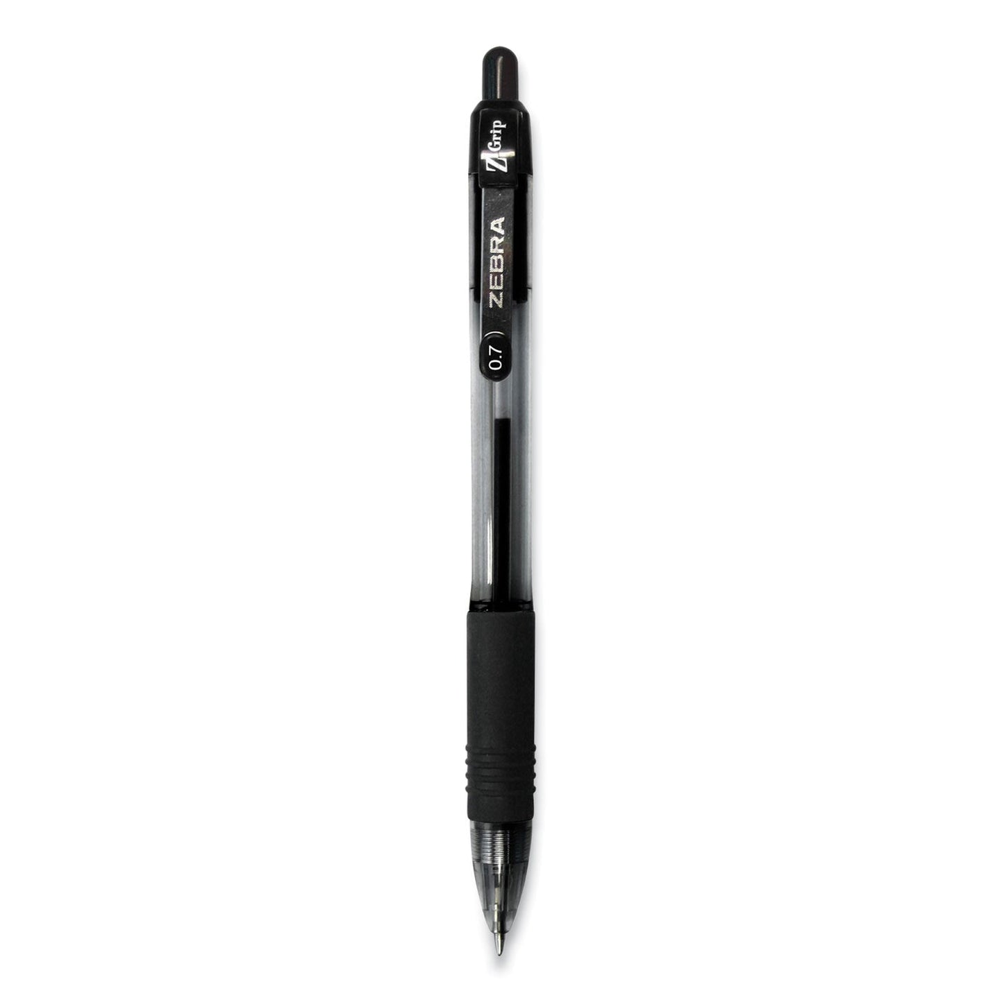Zebra Z-Grip Ballpoint Pen, Retractable, Medium 0.7 mm, Black Ink, Black Tinted Barrel, 12/Pack