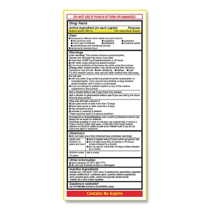 Tylenol Acetaminophen, 500mg, Extra Strength Caplets, Refill, 2 /Packet, 30 Packets/Box