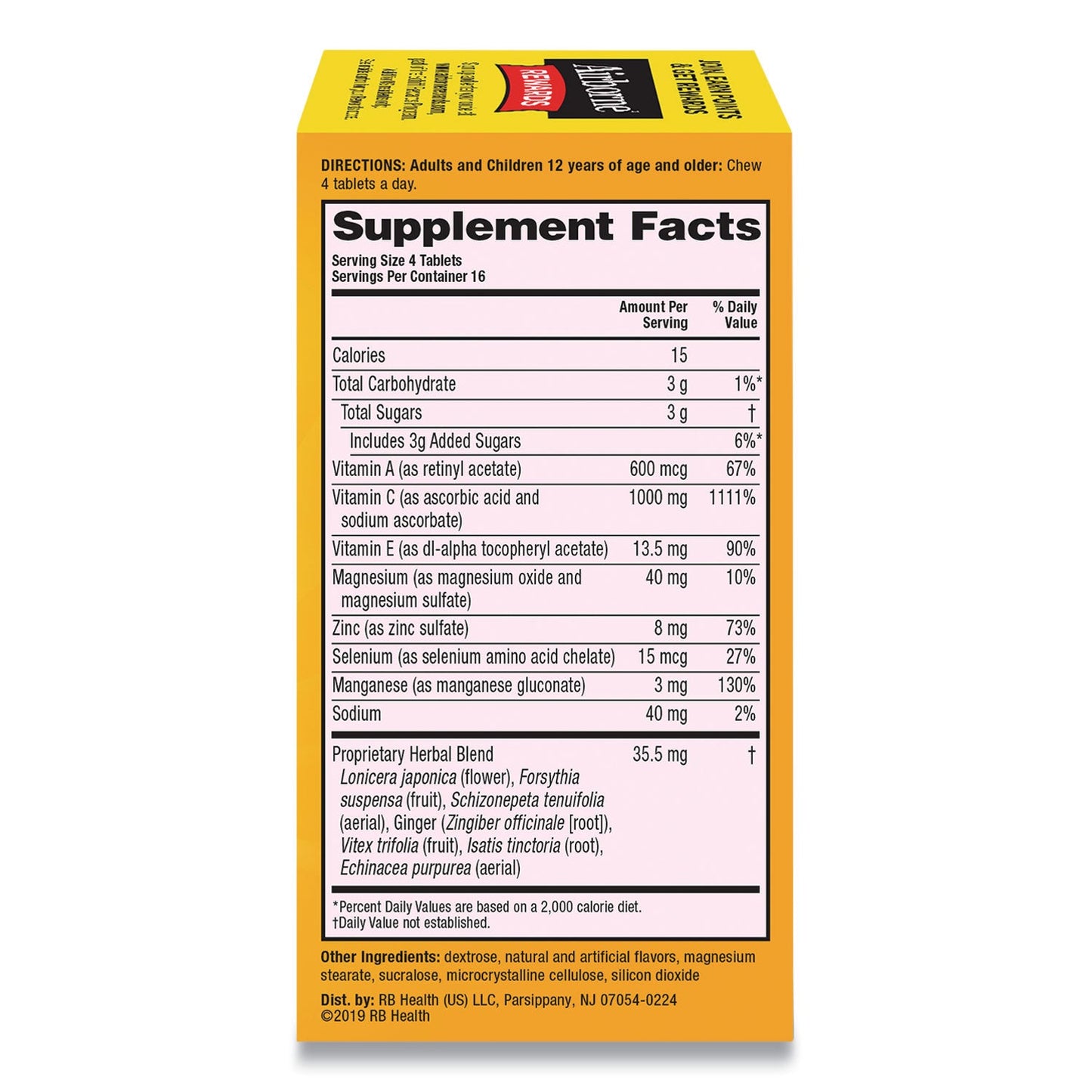 Airborne Immune Support Chewable Tablet, Citrus, 64 Count