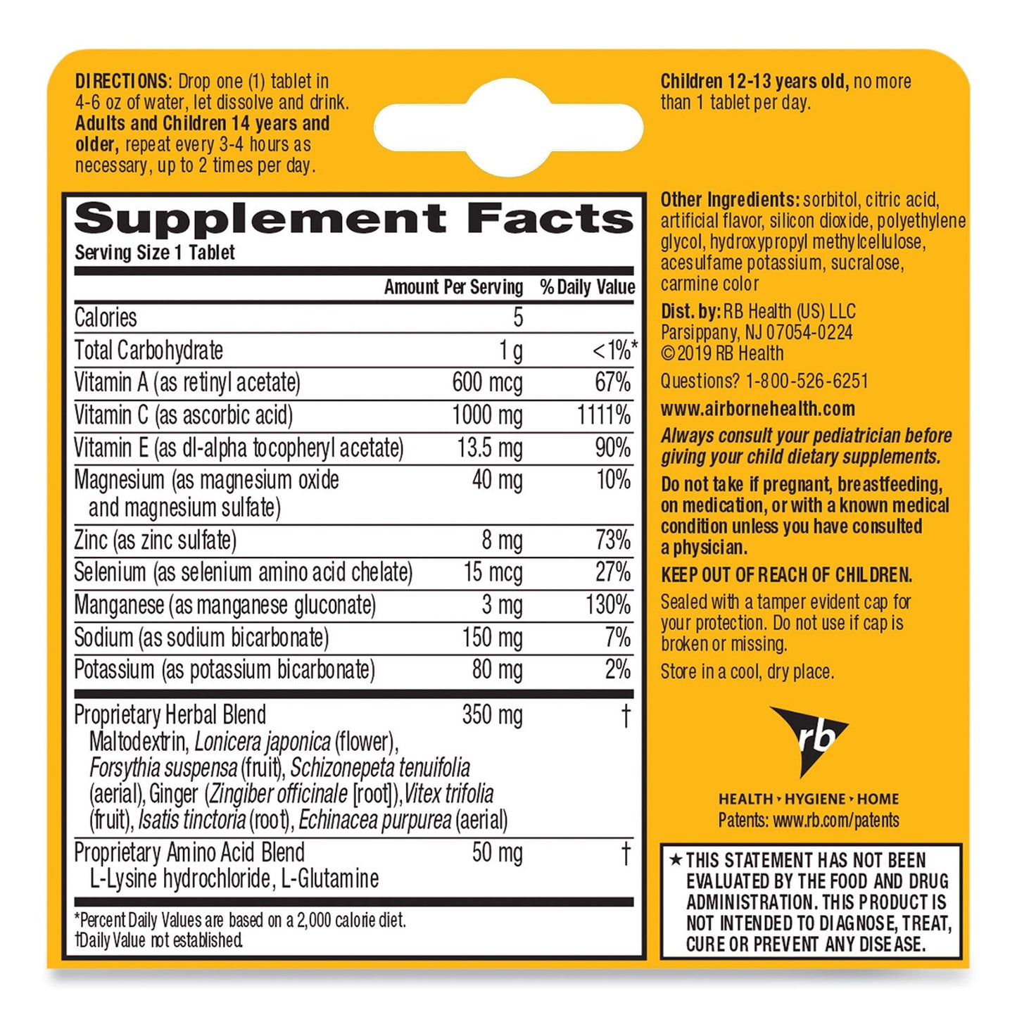 Airborne Immune Support Effervescent Tablet, Pink Grapefruit, 10 Count