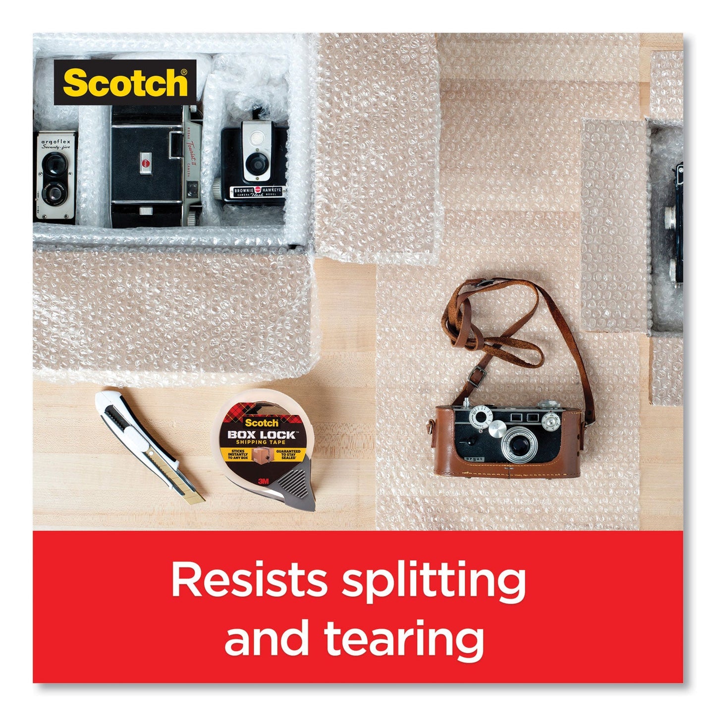 Scotch Box Lock Shipping Packaging Tape with Dispenser, 3" Core, 1.88" x 54.6 yds, Clear, 4/Pack