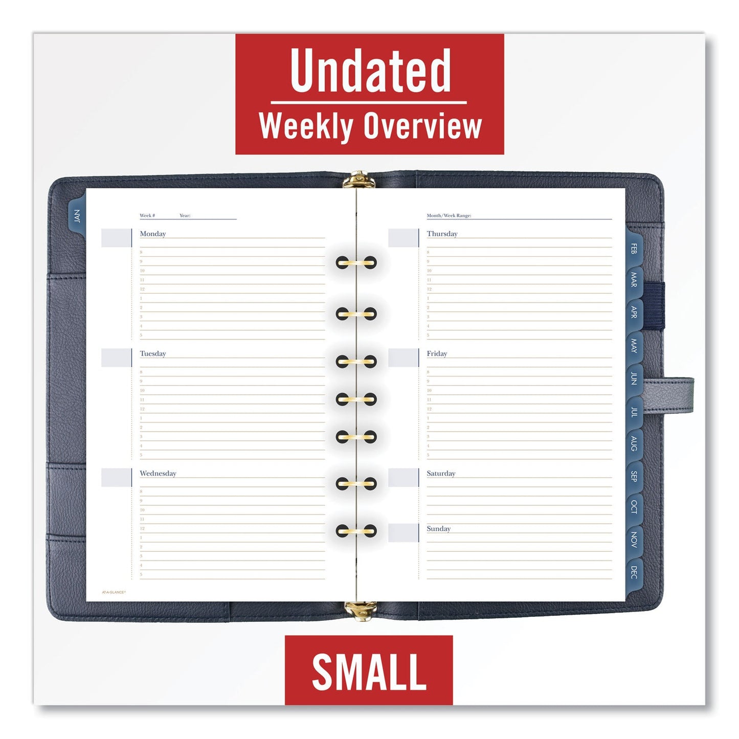 AT-A-GLANCE Buckle Closure Planner/Organizer Starter Set, 8.5 x 5.5, Navy Blue/Gold Cover, 12-Month (Jan to Dec): Undated