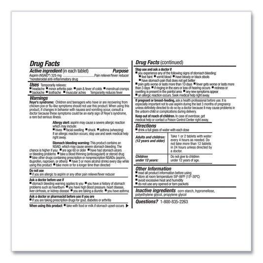 First Aid Only SmartCompliance Aspirin Refill, 2/Packet, 10 Packets/Box