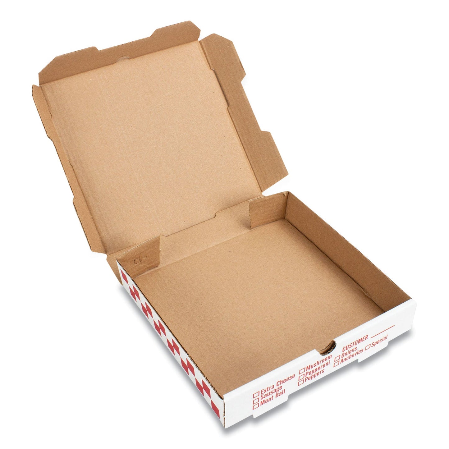 PIZZA Box Corrugated Kraft Pizza Boxes, B-Flute, White/Red/Green, 18" Pizza, 18 x 18 x 1.88, Paper, 50/Carton