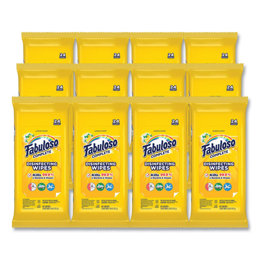 Fabuloso Multi Purpose Wipes, 7 x 7, Lemon, 24/Pack, 12 Packs/Carton