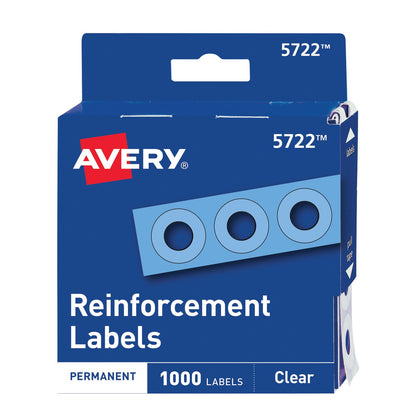 Avery Dispenser Pack Hole Reinforcements, 0.25" Dia, Clear, 1,000/Pack, (5722)