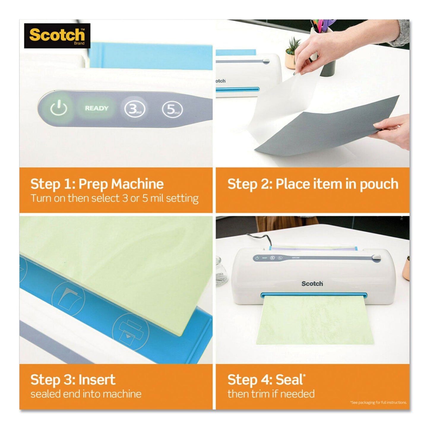 Scotch Laminating Pouches, 5 mil, 5.38" x 3.75", Gloss Clear, 20/Pack