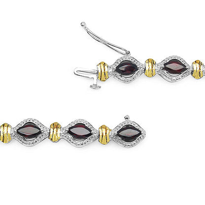 Two Tone Plated 8.45 Carat Genuine Garnet .925 Sterling Silver Bracelet