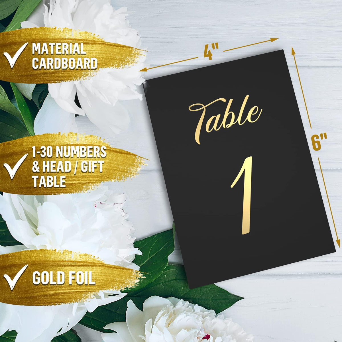 Black Table Numbers 1 30 for Wedding Reception with Gold Foil Table Number Cards 4x6 with Head & Gift Table Restaurant Table Numbers Wedding Numbers for Tables Card Stock Wedding Table Numbers