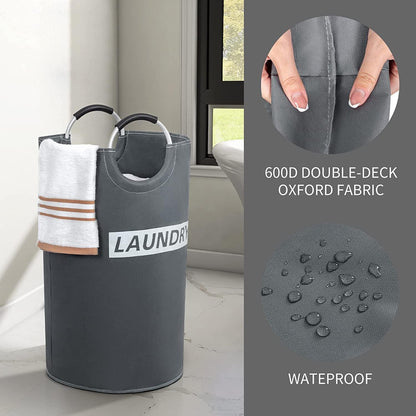 82L Large Laundry Basket Collapsible Grey Silver Fabric Hamper Foldable Laundry Bag With Handles Waterproof Washing Clothes Bin Bag Dirty Cloth Storage