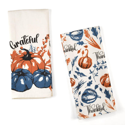 Set of 2 Thankful & Grateful Printed Dish Towels Hand Towels Boho Tea Towels Multifunctional Stylish Absorbent Quick Dry Soft 18  x28  100% Cotton Blue & Orange