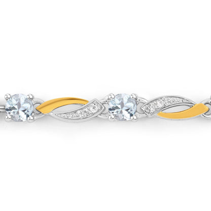 0.74 Carat Genuine Aquamarine and White Sapphire .925 Sterling Silver Bracelet
