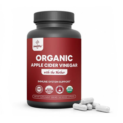 Organic Apple Cider Vinegar with The Mother – 1200mg Capsules for Optimal Wellness, GlutenFree, NonGMO, 120 Veggie Capsules – Zealthy Life