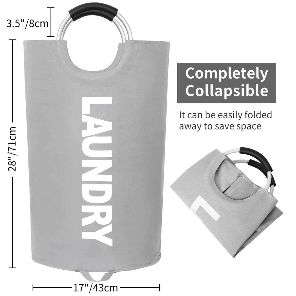 115L X Large Laundry Basket with Handle Light Gray Tall Collapsible Fabric Hamper College Dorm Bathroom Essential Portable Washing Bin Dirty Clothes Storage Large Basket Bin