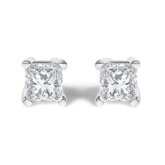 .925 Sterling Silver 1/4 Cttw Princess-Cut Diamond Solitaire Stud Earrings (H-I Color, I1-I2 Clarity)