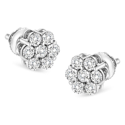 14K White Gold 1/2 cttw Round-Cut Diamond Floral Stud Earrings (I-J Color, SI2-I1 Clarity)