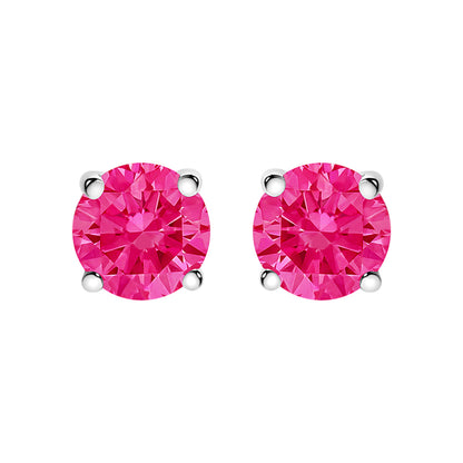 10K White Gold 1/2 Cttw Lab Created Round Brilliant Cut Pink Diamond Classic 4-Prong Solitaire Stud Earrings (Fancy Pink Color, VVS2-VS1 Clarity)