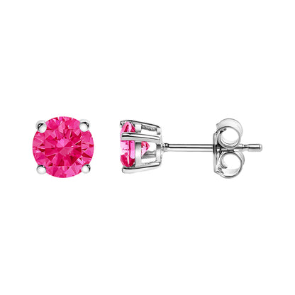 14K White Gold 1/2 Cttw Round Brilliant Cut Lab Grown Pink Diamond 4-Prong Classic Solitaire Earrings (Pink Color, VVS2-VS1 Clarity)
