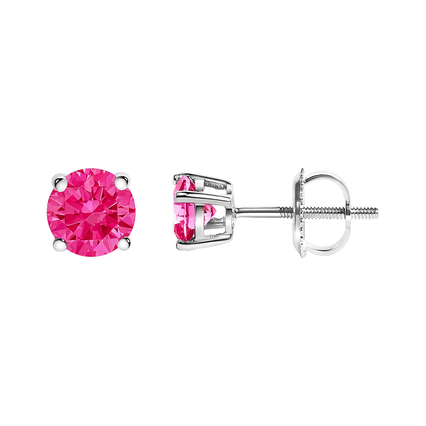 14K White Gold 1.0 Cttw Round Brilliant Cut Lab Grown Pink Diamond 4-Prong Classic Solitaire Earrings (Pink Color, VVS2-VS1 Clarity)