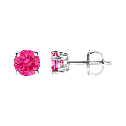 14K White Gold 1.0 Cttw Round Brilliant Cut Lab Grown Pink Diamond 4-Prong Classic Solitaire Earrings (Pink Color, VVS2-VS1 Clarity)