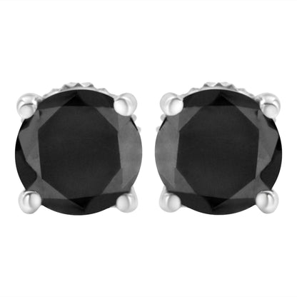 .925 Sterling Silver 2.00 Cttw Round Brilliant-Cut Black Diamond Classic 4-Prong Stud Earrings with Screw Backs (Fancy Color-Enhanced, I2-I3 Clarity)