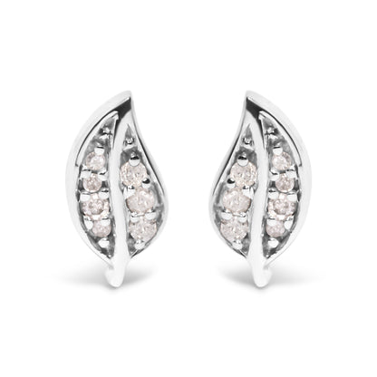 .925 Sterling Silver Diamond Accent Leaf Stud Earrings