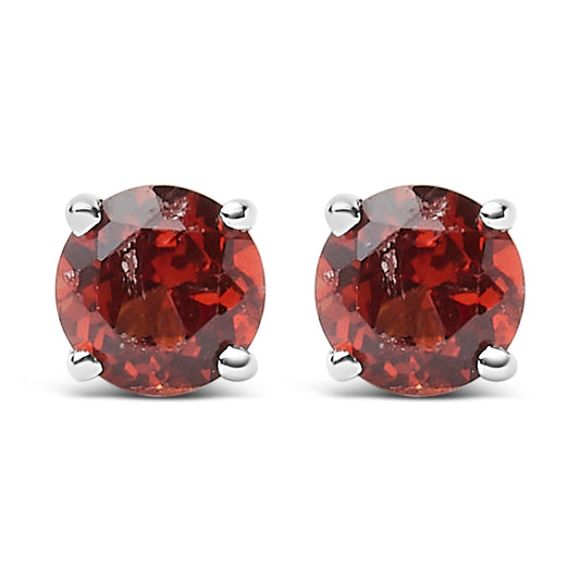 .925 Sterling Silver 3.5 MM Created Round Red Garnet Solitaire Stud Earrings