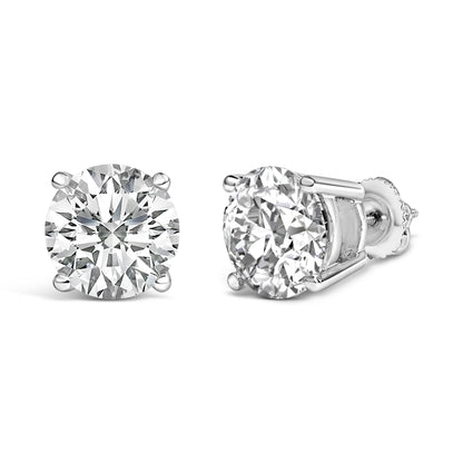 14K White Gold 4.0 Cttw Round Lab Grown Diamond Solitaire Stud Earrings with Screw Backs