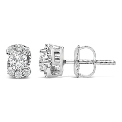 Sterling Silver 1/3 Cttw Lab Grown Diamond Halo Swirl Stud Earrings