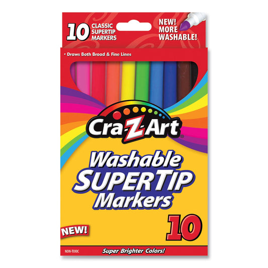 Cra-Z-Art Washable SuperTip Markers, Fine/Broad Bullet Tips, Assorted Colors, 10/Set