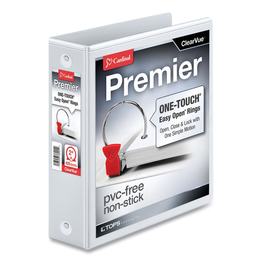 Cardinal Premier Easy Open ClearVue Locking Round Ring Binder, 3 Rings, 2" Capacity, 11 x 8.5, White