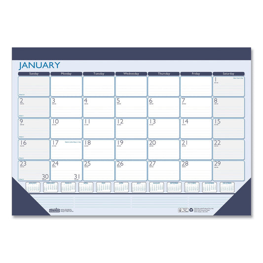 House of Doolittle Recycled Contempo Desk Pad Calendar, 22 x 17, White/Blue Sheets, Blue Binding, Blue Corners, 12-Month (Jan to Dec): 2023