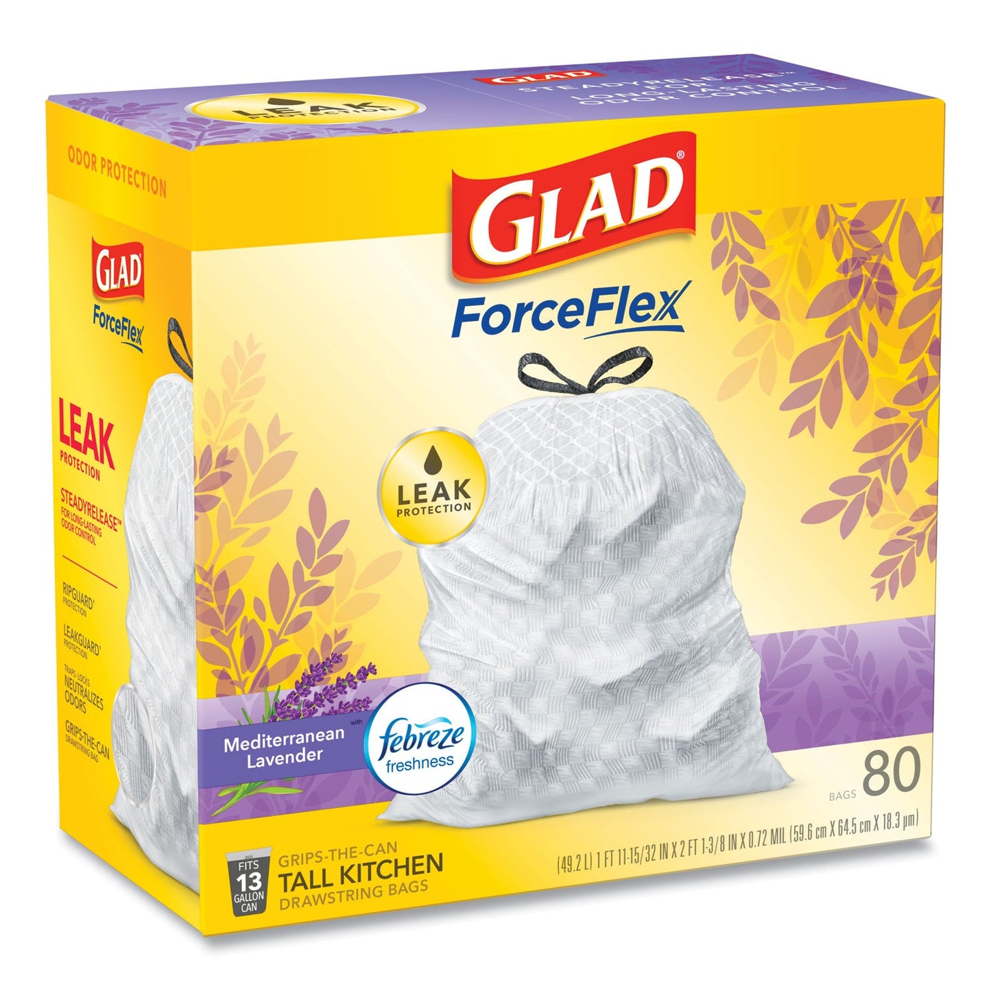 Glad OdorShield Tall Kitchen Drawstring Bags, 13 gal, 0.95 mil, 24" x 27.38", White, 240/Carton