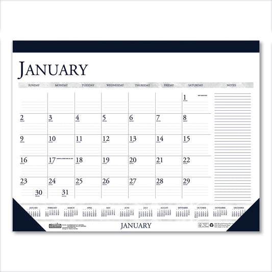 House of Doolittle Recycled Two-Color Monthly Desk Pad Calendar with Notes Section, 18.5 x 13, Blue Binding/Corners, 12-Month (Jan-Dec): 2023