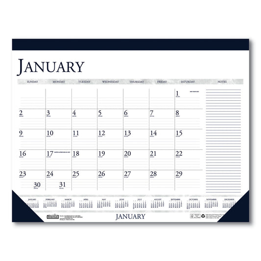 House of Doolittle Recycled Two-Color Monthly Desk Pad Calendar with Notes Section, 22 x 17, Blue Binding/Corners, 12-Month (Jan-Dec): 2023