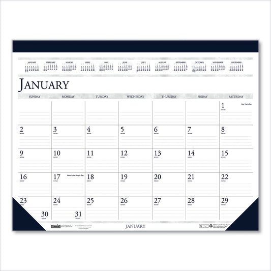 House of Doolittle Recycled Two-Color Perforated Monthly Desk Pad Calendar, 18.5 x 13, Blue Binding/Corners, 12-Month (Jan-Dec): 2023